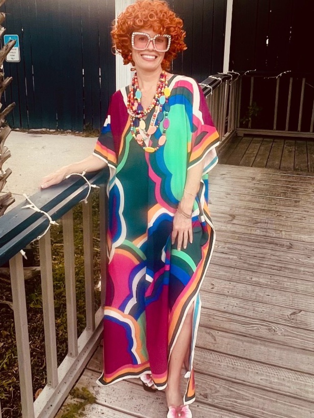 Multicolor Abstract Print Kaftan Dress - Vibrant Resort Wear